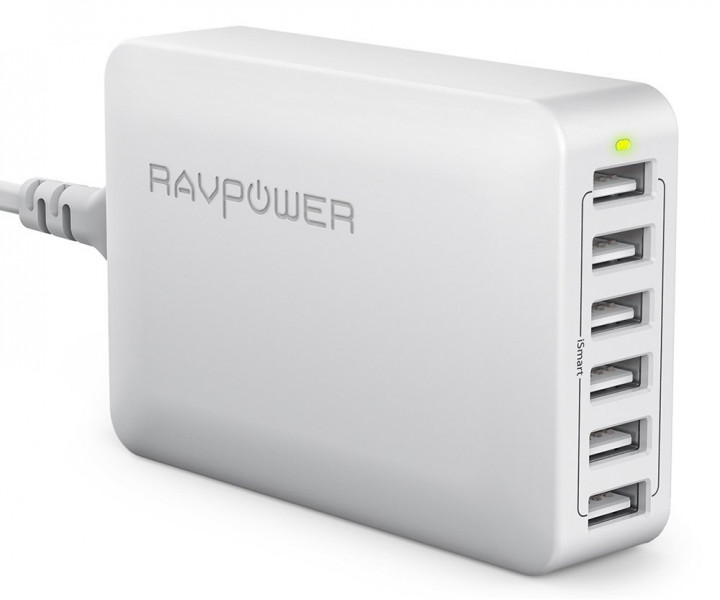  RAVPower 60W 12A 6-Port USB Desktop Charging Station with iSmart Technology White (RP-PC028WH)